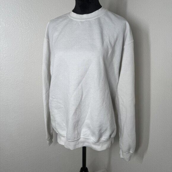 Womens White Gildan Heavy Blend Crew Neck Sweatshirt Size‎ M - Picture 1 of 5